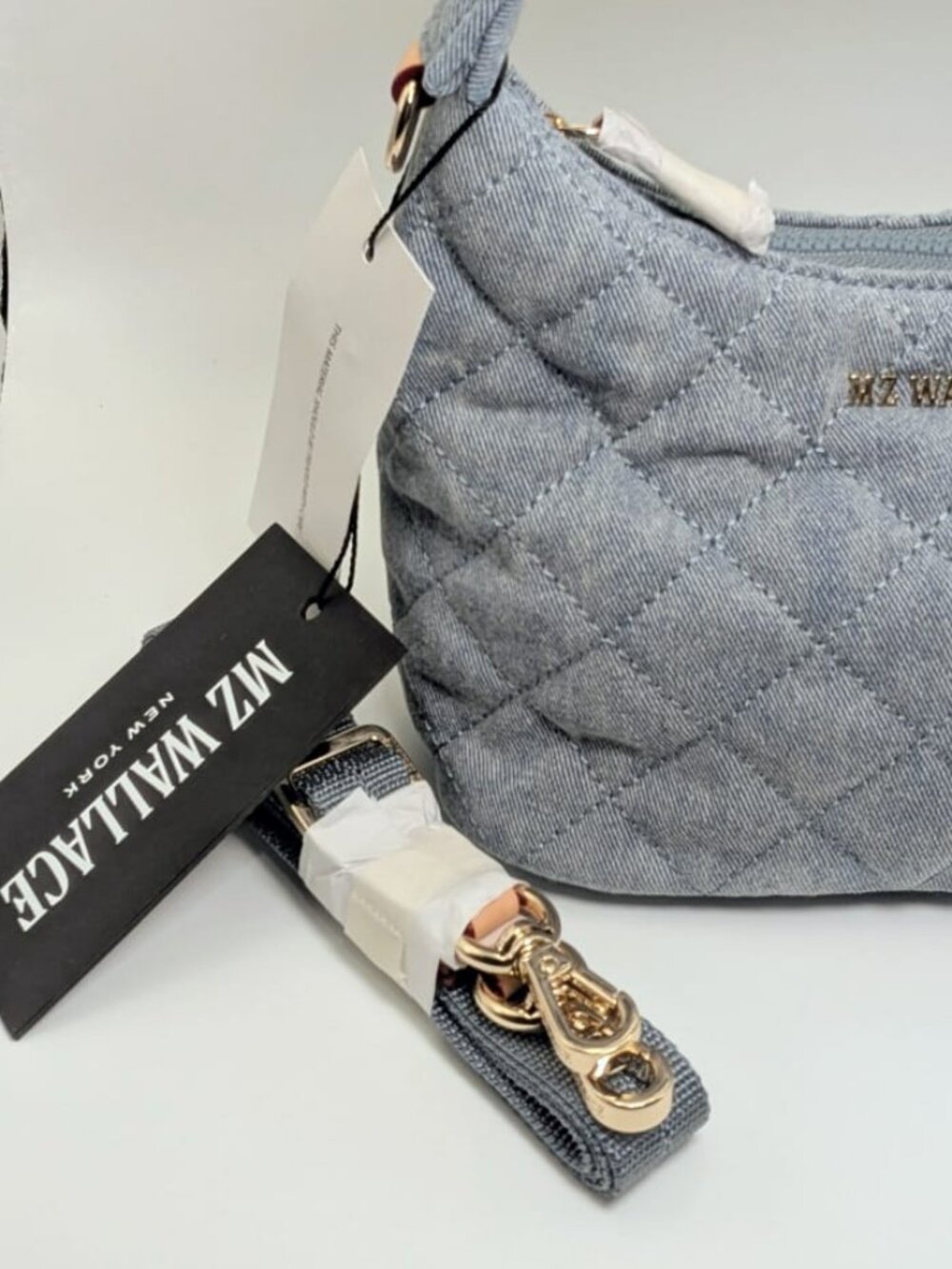 NWT MZ Wallace Mini Metro Hobo Crossbody Bag in Light Denim Blue Quilted - Picture 4 of 8